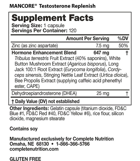 mancore testosterone replenish ingredients