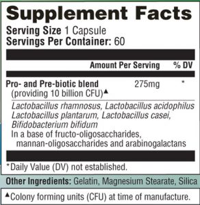 Bowtrol Probiotics ingredients label