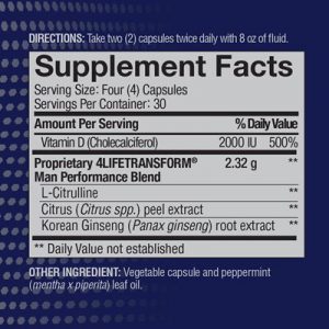 4Life Man ingredients label