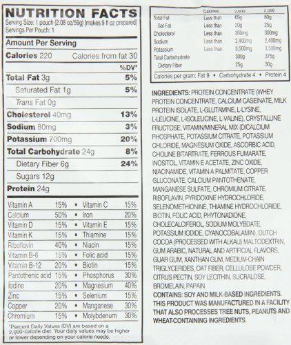 AdvoCare Meal Replacement Shake label