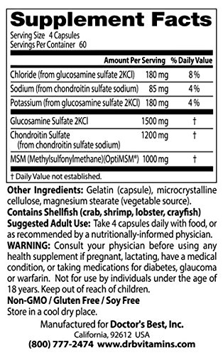 Doctor’s Best Glucosamine Chondroitin MSM ingredients