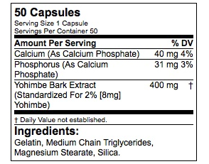 Twinlab Yohimbe Fuel ingredients