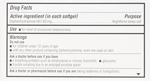 unisom sleepgels ingredients label