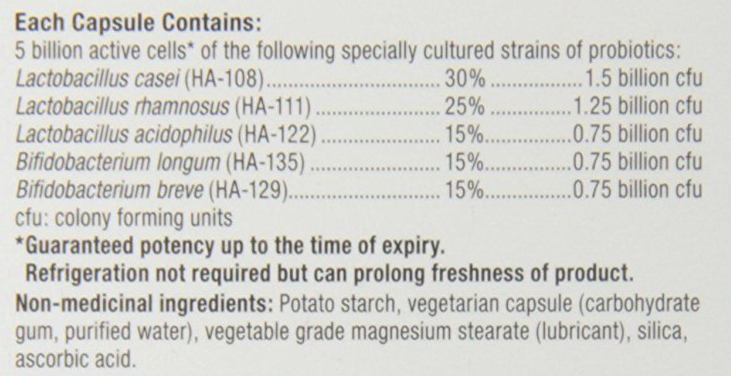 Webber Naturals Probiotic 5 Billion ingredients